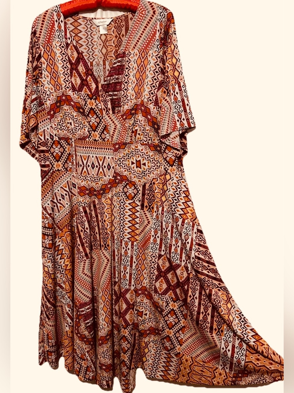 CJ Banks Dress Size 14W Slinky Stretch Liquid Knit Orange Southwest Boho Design